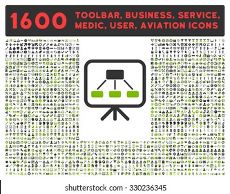 Scheme Screen vector icon and 1600 other business, service tools, medical care, software toolbar, web interface pictograms. Style is bicolor flat symbols, eco green and gray colors, rounded angles