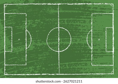 Scheme of the soccer field. Football field in grunge style. Green sports field with white markings.