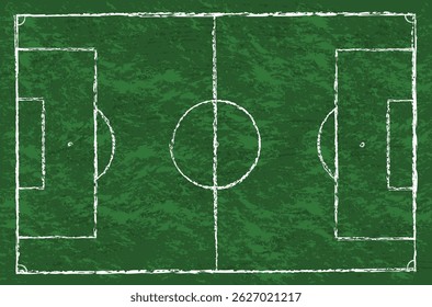 Scheme of the soccer field. Football field in grunge style. Green sports field with white markings.