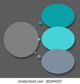 Scheme, three sectors, frame for text, infographics. Infographic, diagram, three frames for text, colored ellipses and one circle on a dark background. All four frames of the sector.  