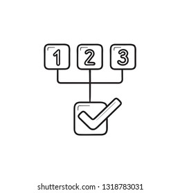 Esquema con tres pasos dibujados a mano icono de doodle. Concepto de orden de plan, planificación, diagrama de flujo de trabajo. Dibujo vectorial para impresión, web, móvil e infografía sobre fondo blanco.