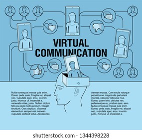 Scheme virtualnoy the Internet style linear design. Social network icons, groups of followers.