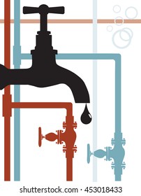 Scheme of water supply connection. The main part - the water tap; system of hot and cold water.