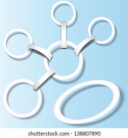 The scheme of white rings connected white arrows on blue background