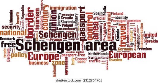 Schengen area word cloud concept. Collage made of words about Schengen area. Vector illustration