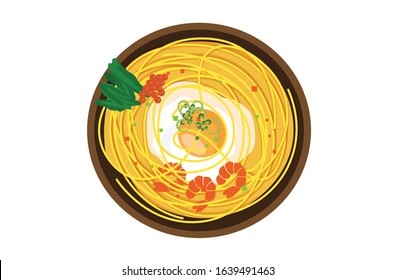 Schezwan Noodles or Vegetable Hakka Noodle or Chow Mein vector illustration isolated on white Background