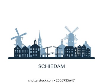 Schiedam Skyline, monochrome Silhouette. Vektorgrafik.