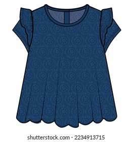 SCHIFFLI FRILLED KNIT TOP PARA NIÑAS Y NIÑAS ADOLESCENTES EN ARCHIVO DE VECTOR EDITABLE