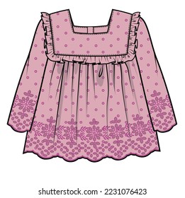 SCHIFFLI WOVEN TOP FOR TODDLER GIRL AND BABY GIRL SET IN EDITABLE VECTOR