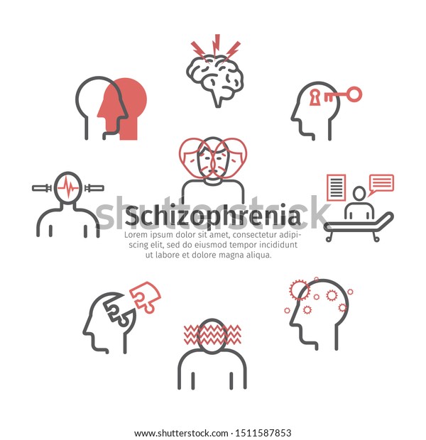 Schizophrenia Banner Symptoms Treatment Icons Set Stock Vector (Royalty ...