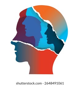 
Schizophrenia, Bipolar disorder, mental health concept. Ripped paper Male head stylized silhouettes.Isolated on white background. Vector available.	
	