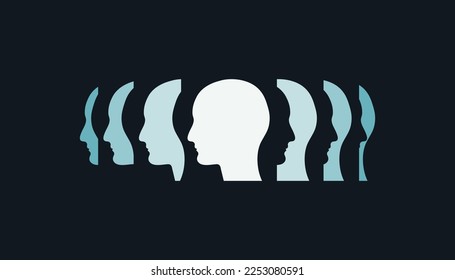 Schizophrenia, bipolar mental disorder. Silhouette of human head, vector illustration, EPS 10