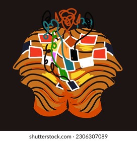 Schizophrenia concept, obsolescence symbol, dementia. Vector illustration.
