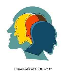 Schizophrenia concept, symbol of depresion, dementia. Vector ilustration.