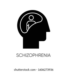 Schizophrenia Glyph Icon. Unclear Thinking. Confused Mind. Mental Disorder. Paranoia, Anxiety. Abnormal Behaviour. Clinical Psychology. Silhouette Symbol. Negative Space. Vector Isolated Illustration