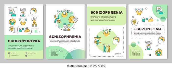 Schizophrenia green circle brochure template. Leaflet design with linear icons. Editable 4 vector layouts for presentation, annual reports. Arial-Bold, Myriad Pro-Regular fonts used