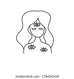 Schizophrenia illustration. Woman with third eye in her forehead.