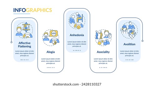 Schizophrenia negative symptoms rectangle infographic template. Data visualization with 5 steps. Editable timeline info chart. Workflow layout with line icons. Lato-Bold, Regular fonts used