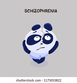 Schizophrenia. Panda with split personality suffers from schizophrenia.  Mental Health Problem. Vector illustration for websites, brochures, magazines. Cartoon, flat. Medicine concept.