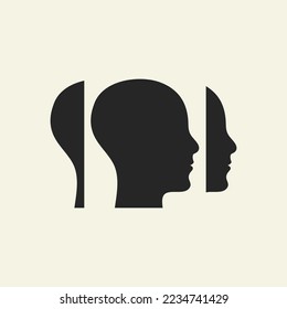 Schizophrenia, splitting logo. Mental disorder icon