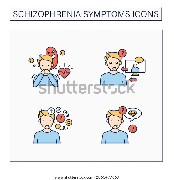 Schizophrenia Symptoms Color Icons Set Reference Stock Vector (Royalty ...