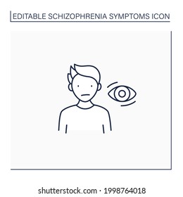 Symptome der Schizophrenie sind das Symbol. Flacher, ausdrucksloser Blick. Fehlender Augenkontakt. Wanderblick. Konzept der Gesundheitsversorgung. Einzelne Vektorgrafik.Bearbeitbarer Hub