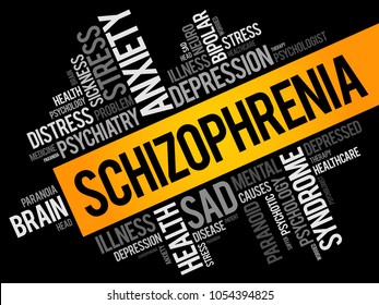 Schizophrenia word cloud collage, health concept background