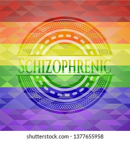 Schizophrenic emblem on mosaic background with the colors of the LGBT flag