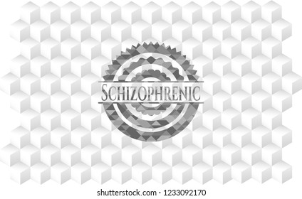 Schizophrenic grey emblem with cube white background