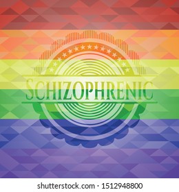 Schizophrenic on mosaic background with the colors of the LGBT flag