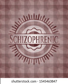 Schizophrenic red seamless badge with geometric pattern background.
