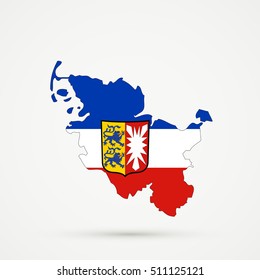 Schleswig Holstein map in Schleswig Holstein flag colors, editable vector.