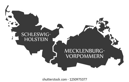 Schleswig Holstein - Mecklenburg Western Pomerania federal states map of Germany black with titles