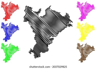 Schleswig-Flensburg district (Federal Republic of Germany, rural district, Free State of Schleswig-Holstein, Slesvig Holsten) map vector illustration, scribble sketch Schleswig Flensburg map