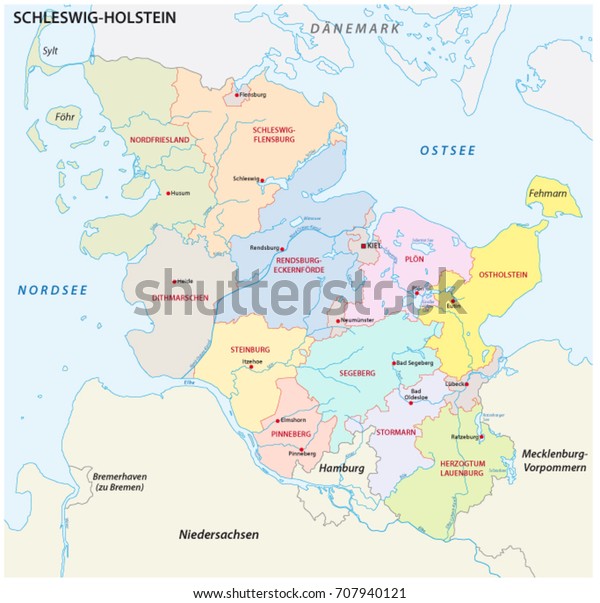 Schleswigholstein Administrative Political Map German Language Stock 