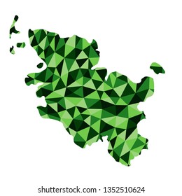 Schleswig-Holstein region of Germany polygonal map background low poly style 5 green colors vector illustration eps

