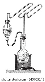 Schloesing apparatus for the determination of nicotine in the tobacco, vintage engraved illustration. Industrial encyclopedia E.-O. Lami - 1875.
