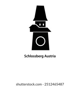 Schlossberg Graz Tower Silhouette - Historic Austrian Landmark Vector Illustration