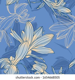 Schlumbergera. Color vector seamless pattern of flowers.