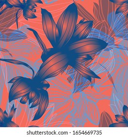 Schlumbergera. Color vector seamless pattern of flowers.