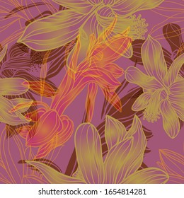 
Schlumbergera. Color vector seamless pattern of flowers.