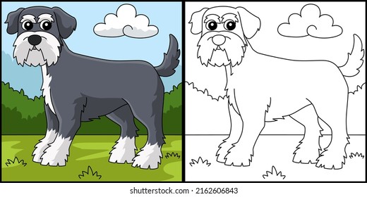 Ilustración de color de página de color de perro Schnauzer