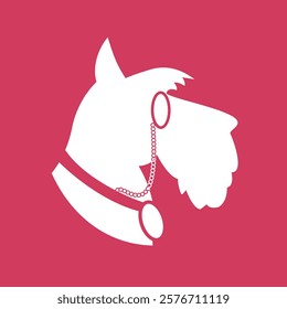 schnauzer dog head logo vector icon, pet animal, friendly pet shop logo, flat minimalist, pink and white illustration