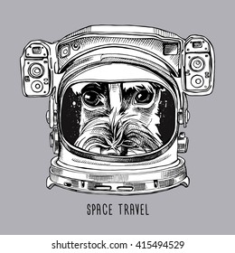 Schnauzer dog portrait in a Astronaut's Helmet. Vector illustration.