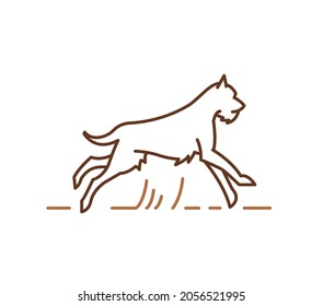 Schnauzer dog with whiskered snout silhouette, outline hand drawn contour vector illustration for veterinary logo symbol or petshop advertising design. Brown linear canine sketch on white background.