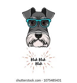 Schnauzer Geek. Dog nerd. Smart glasses. Dog portrait. Vector illustration