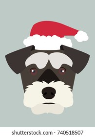 Schnauzer in new year hat vector illustration.