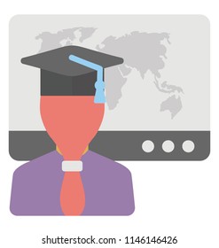 A scholar avatar with the webpage in background denting the concept of online mentor 