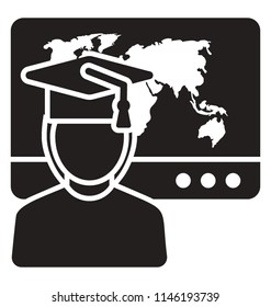 A scholar avatar with the webpage in background denting the concept of online mentor 