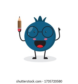 scholar blueberry fruit cute character mascot vector design
